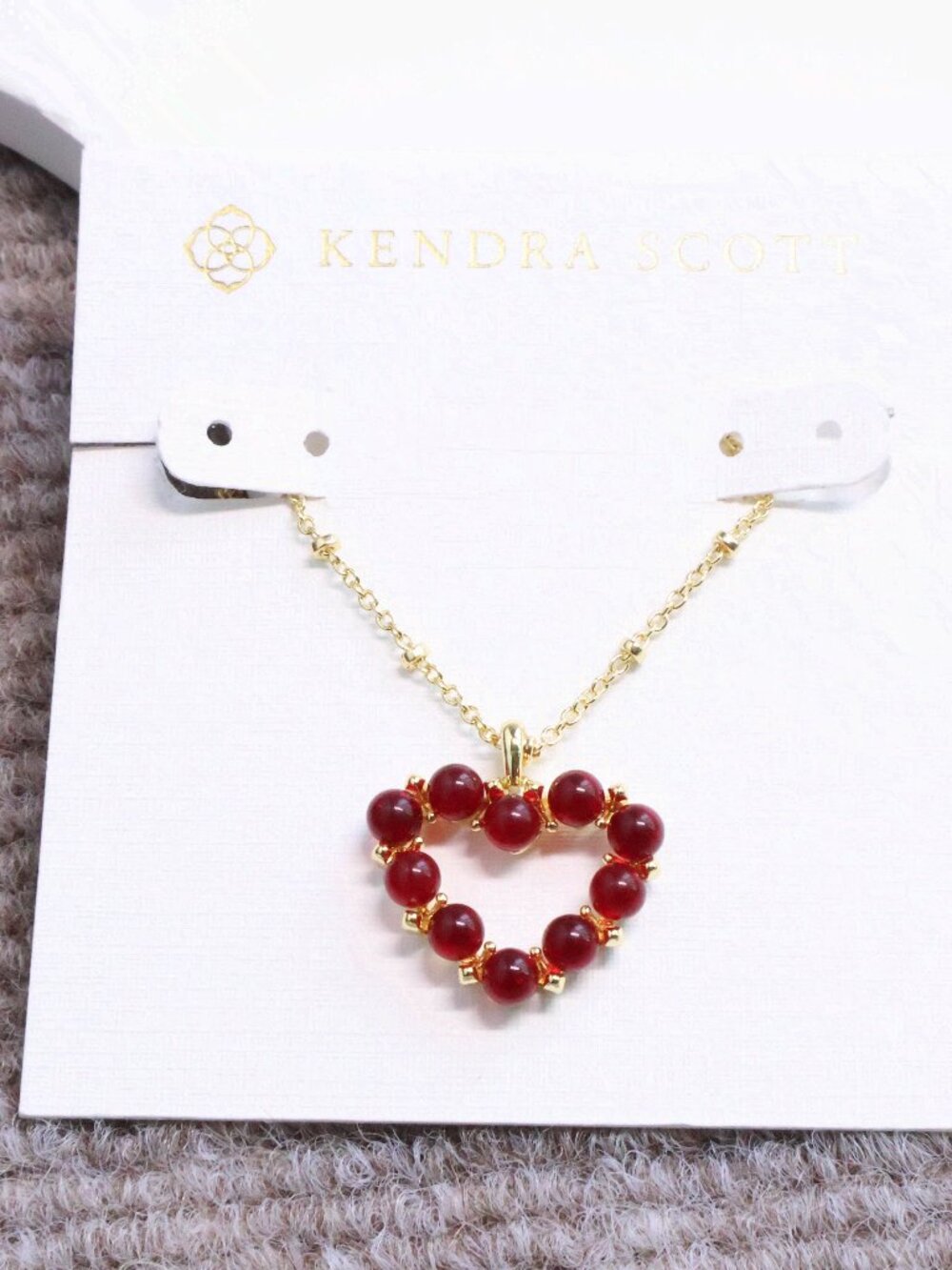 NEW Kendra Scott Ashton Heart Short Necklace Gold Red Glass